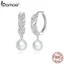 Bamoer Bông Tai bạc 925 Đính Ngọc Trai Sáng Bóng bse446
