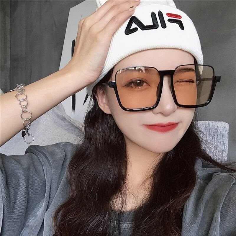 Kính mát thời trang Unisex mắt vuông cá tính kết hợp cùng gọng nhựa đen huyền bí đậm chất Hàn Quốc đẹp giá rẻ HANASO 225