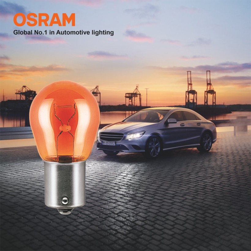 Combo 2 Bóng Đèn Sau 1 Tim Halogen OSRAM Original Dùng Cho Xe Ô Tô Chân PY21W 12V 21W 7507-02B (BAU15S) (Chân Xéo) Vàng