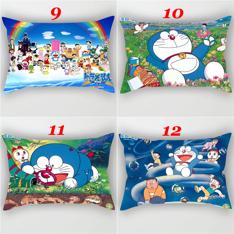 Vỏ Gối Hình Chữ Nhật In Hình Doraemon Đơn Sắc Bằng Polyeste Trang Trí Nhà Cửa (Không Kèm Lõi)