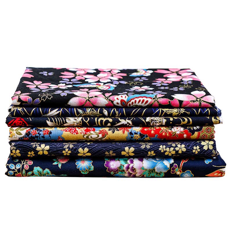 Vải Cotton xanh đậm phong cách Nhật Bản với họa tiết hoa, phù hợp cho các dự án DIY tại nhà - TJ8962