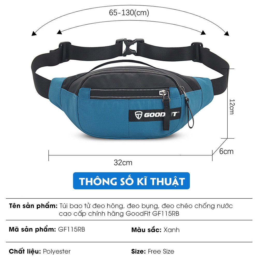 Túi chạy bộ đeo hông, đeo chéo, đai đeo chạy bộ chống nước cao cấp chính hãng GoodFit GF115RB
