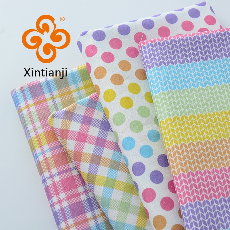 Cầu Vồng Hình Học In Vải Nhật Bản Phong Cách Hàn Quốc Trẻ Em Đầm Quần Bé DIY May Vải Cotton TJ7690