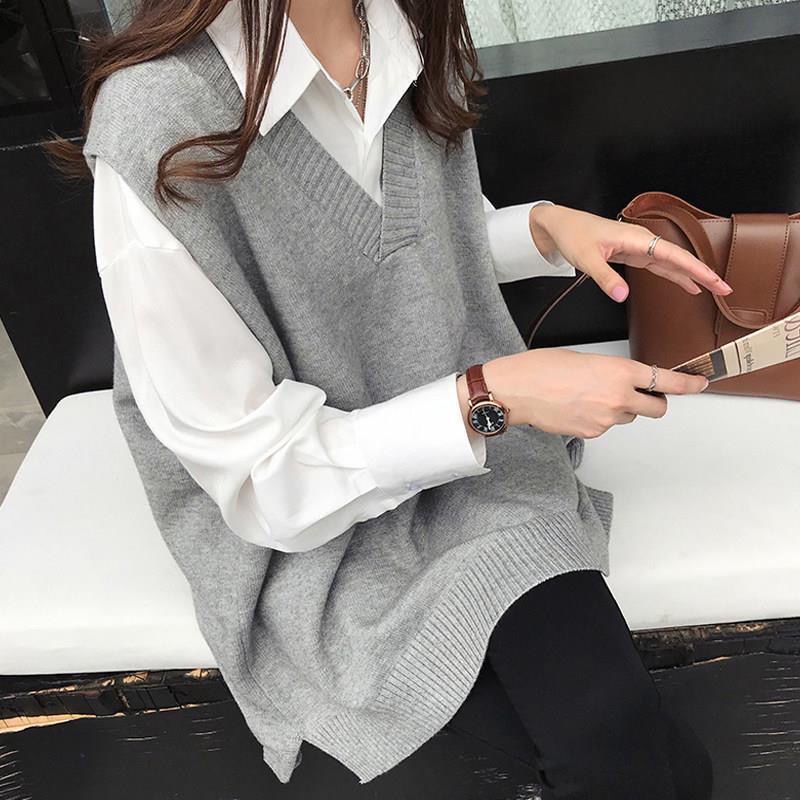 Áo Vest nữ cỡ lớn dệt kim len lười không tay