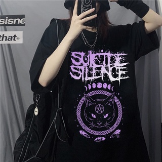 Áo Thun Nữ Ngắn Tay Phong Cách Harajuku Vintage Màu Đen