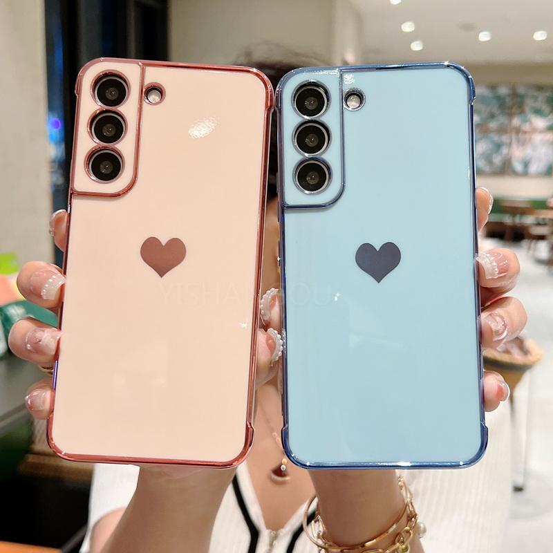 Ốp Điện Thoại Mạ Viền Sang Trọng Họa Tiết Trái Tim Cho Samsung Galaxy S22 Ultra S21 S20 FE S22 S21 Plus