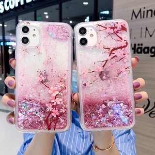 Quicksand Peach Blossom Vỏ Điện Thoại Cho iPhone 16 15 14 13 12 11 Pro Max Mini XS XR X Ốp Lưng Trong Suốt Chống Sốc