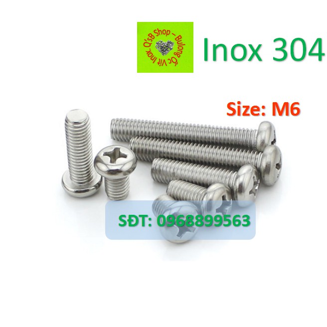 Vít pake đầu tròn inox size M6, ốc 4 cạnh đầu cầu inox, ốc vặn tua vít ...