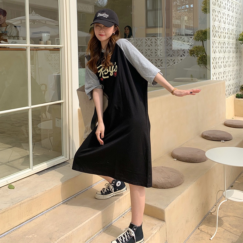 SUXI Đầm thun tay ngắn dáng rộng cỡ lớn thiết kế dễ thương cho nữ