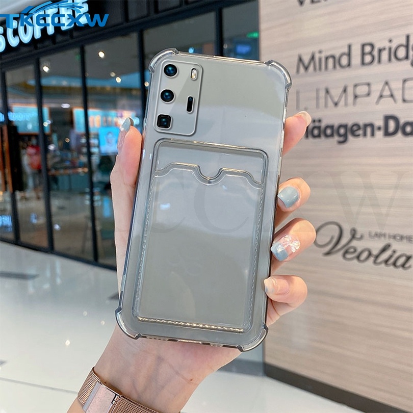 Ốp Điện Thoại Dẻo Trong Suốt Có Ngăn Đựng Thẻ Độc Đáo Chống Sốc Cho Huawei Mate 40 30 P50 P40 P30 Pro