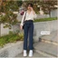 Quần jeans ống đứng xanh đậm 1 cúc chất mềm , co dãn tốt #1036