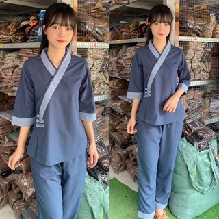 Đồ Lam Đi Chùa # Tim 3 Nút # Quần Áo Nữ # Đồ Bộ