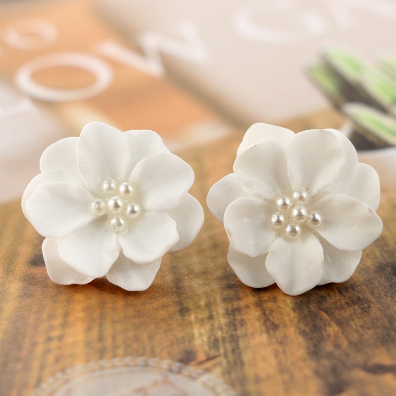 Dasbsug Hoa Camellia Cánh Hoa Bông Tai Đơn Giản Bông Tai Trắng Cho Đám Cưới Sinh Nhật