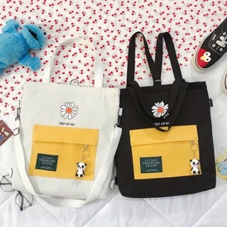 [TRỢ GIÁ] Túi ToTe hoa cúc kiểu mới chữ BEst OF ME kèm logo living share có khoá kéo vừa A4 đeo vai và đeo chéoKITISHOP