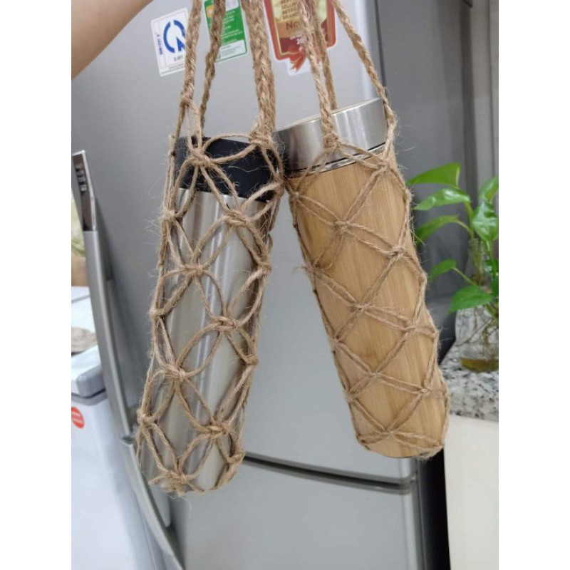 Combo 5 túi lưới đựng bình nước bằng dây xơ dừa, túi lưới handmade ...
