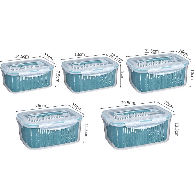 Bộ 5 hộp đựng đồ thực phẩm tủ lạnh đa năng 2 ngăn có nắp đậy