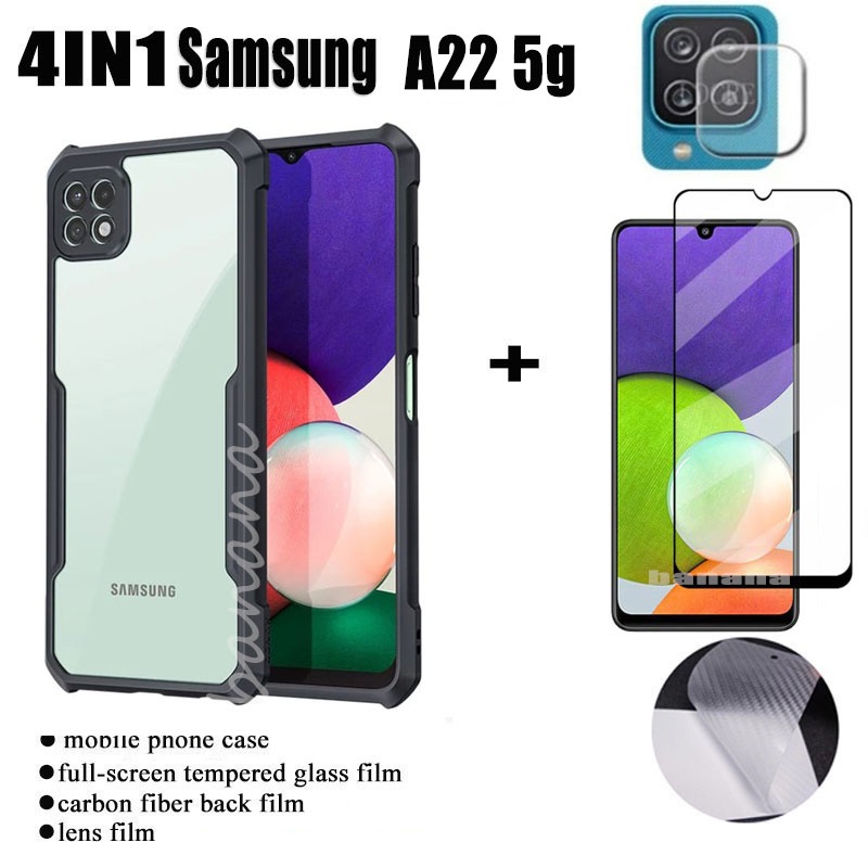 Ốp điện thoại Samsung Galaxy A31 Samsung A22 5G A52 A72 A32 A42 Ốp điện thoại chống sốc + màng kính cường lực + Phim mặt sau bằng sợi Carbon + Phim ống kính máy ảnh