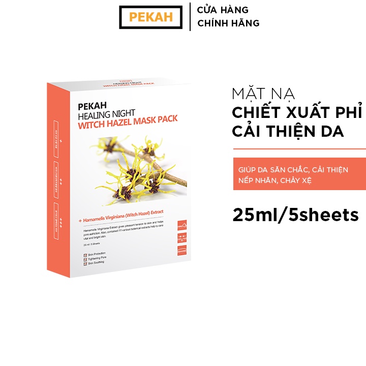 Ảnh Hộp Mặt Nạ 5 Miếng Giúp Tăng Đàn Hồi Da PEKAH Healing Night Witch Hazel Mask Pack 25ml/5sheets 1