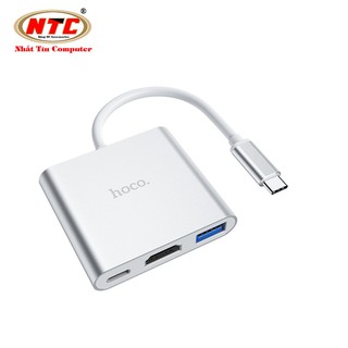 Cáp 3-in-1 chuyển đổi TypeC sang HDMI/ USB/ TypeC Hoco HB14 dây dài 15cm - hỗ trợ chất lượng 4K (Xám) - Hãng phân phối