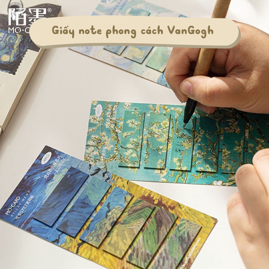 Giấy note vintage set 90 tờ ghi chú dấu trang phong cách VanGogh 8 mẫu HD240-K76 trang trí bullet journal DIY scrapbook