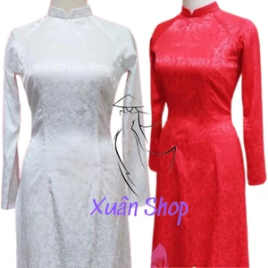Áo dài truyền thống gấm tơ dệt hoa văn đẹp may sẵn