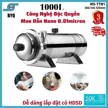 Máy Lọc nước sinh hoạt , màng lọc nước đầu nguồn Công nghệ độc quyền Mao Dẫn Nano BYQ-PVDF Công suất 1000L/h BH 3 năm