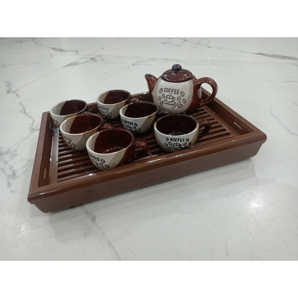 Bộ ấm chén to uống trà ❤️TẶNG KÈM KHAY ❤️ bộ ấm trà men cafe hoa văn đẹp