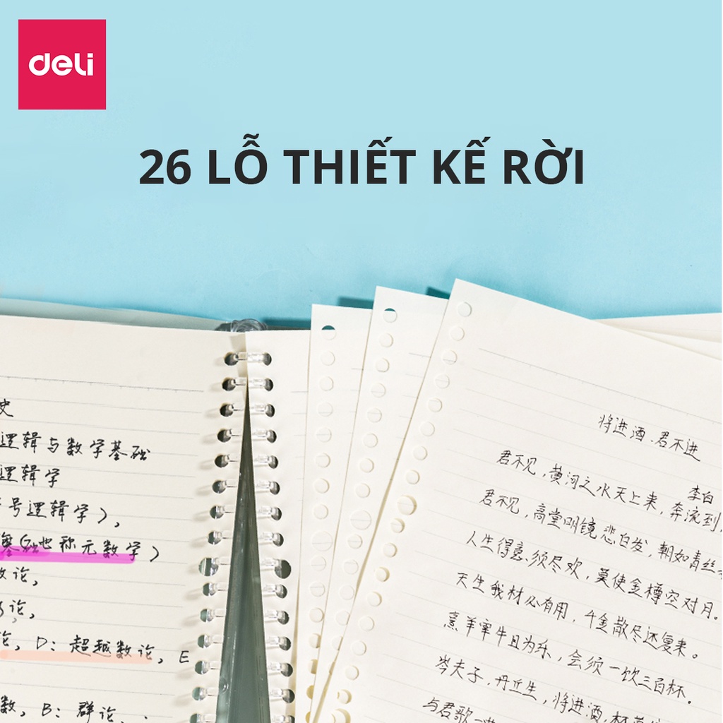 Ruột Sổ Còng Giấy Refill A5 B5 A4 Deli - Kẻ Ngang/ Caro - Giấy Chống Lóa 100/ 120 Trang - Sổ Planner Bullet Journal