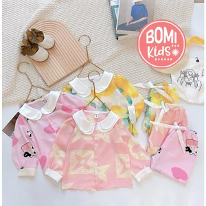 Bộ Đồ Ngủ Dài Tay Chất Vải Lụa Thoáng Mát Cho Bé Gái_BM12