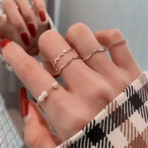🌺xinyia🌺Set 5 Nhẫn Đính Ngọc Trai Nhân Tạo Thiết Kế Xinh Xắn Theo Phong Cách Hàn Quốc