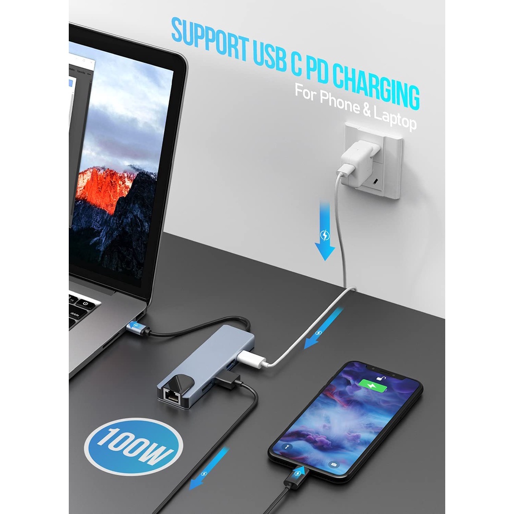 Bộ chuyển đổi USB HUB 8 trong 1 Thunderbolt 3 type c