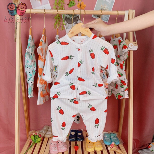 Sét 5 Bộ quần áo dài tay cúc giữa cho bé sơ sinh 0-2 tuổi,chất vải cotton-BO5-COMBO5