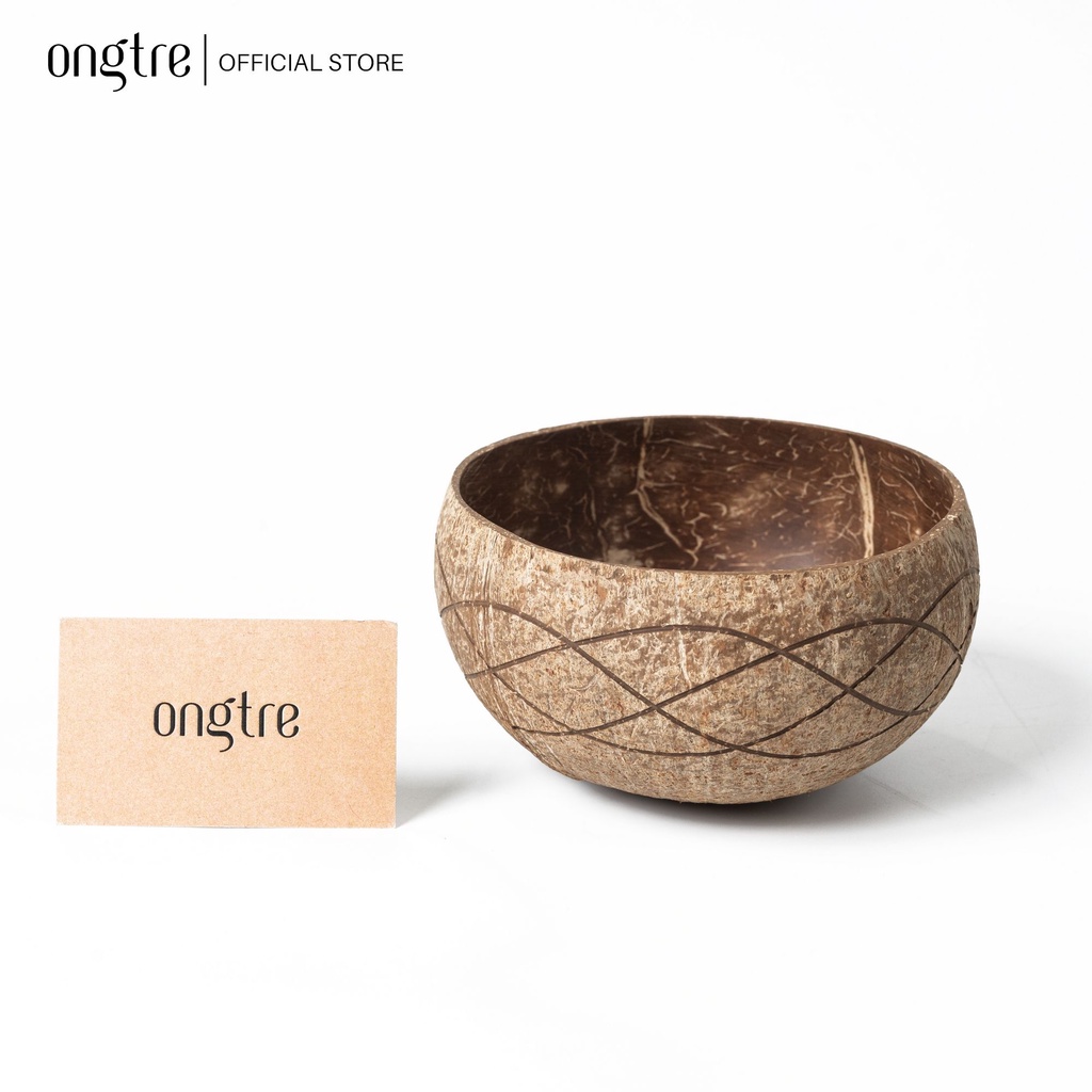 Bát Gáo Dừa ONGTRE Chạm Khắc Hoa Văn - Bát Salad, Tô Dừa Đựng Hoa Quả, Ăn Healthy, Decor, Coconut Bowl
