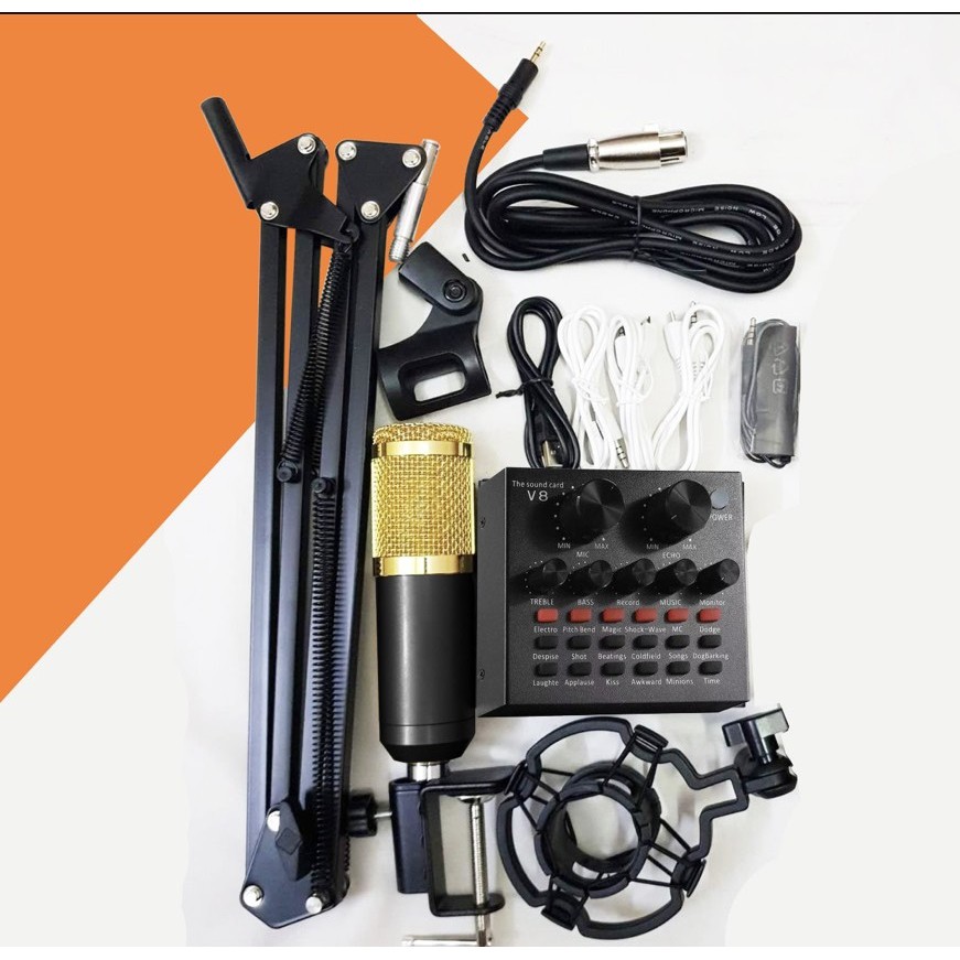 Combo Soundcard V8 AQTA Chính Hãng Bluetooth + Mic Karaoke Livetream BM