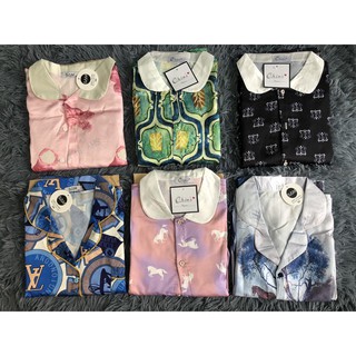 Bộ lụa mặc nhà cho mẹ, bộ Pyjama lụa satin họa tiết