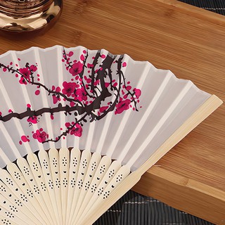 Quạt vải xếp họa tiết hoa anh đào, Quạt xếp cầm tay hoạ tiết hoa phong cách trung quốc trang trí độc đáo
