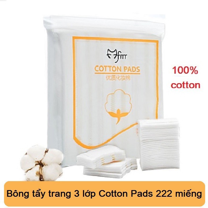 Bông tẩy trang trắng 3 lớp Cotton Pads cao cấp [ Bịch 222 Miếng ]