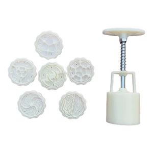 OXXGGKAO Khuôn Bánh Trung Thu 50g Cắt Bánh Quy 6 Tem Hoa Tay Bấm Đậu Xanh Khuôn Bánh