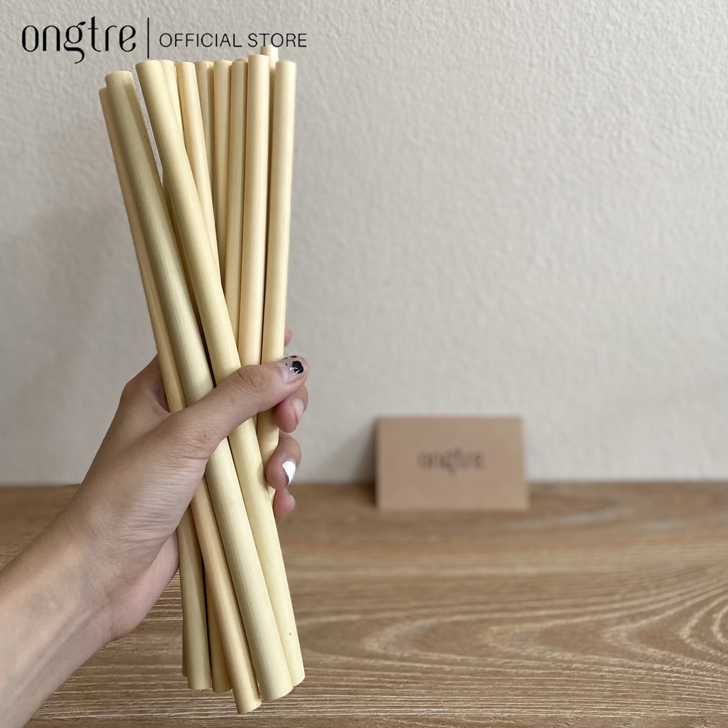 Ống Hút Tre Tự Nhiên 25cm ONGTRE Bộ 10 Chiếc, Tái Sử Dụng, Đường Kính 6–8mm, Phù Hợp Cafe, Nhà Hàng, Khách Sạn