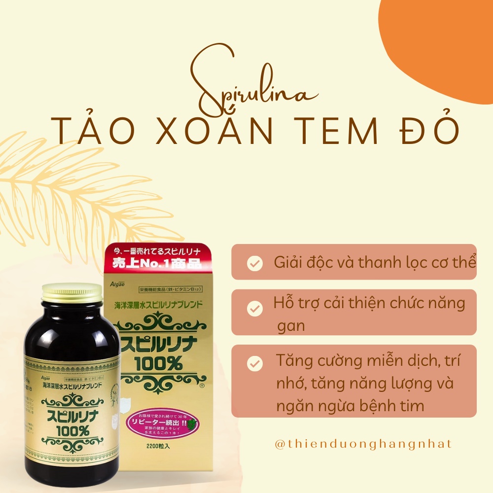 Tảo xoắn tem đỏ Nhật Bản, viên tảo xoắn Spirulina hộp 2200 viên [Date 2026] [Hỏa Tốc]