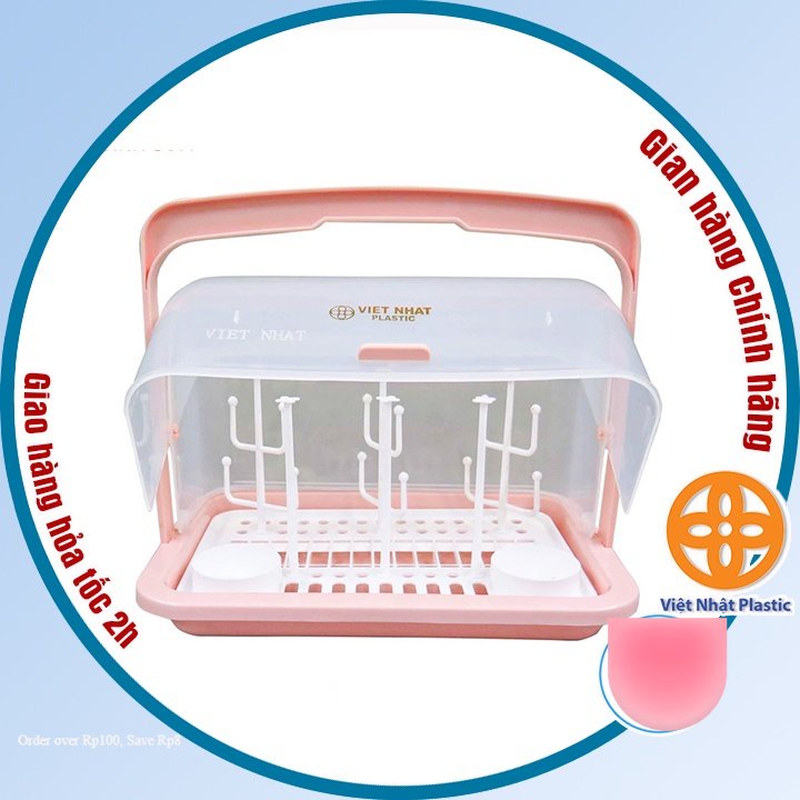Khay úp bình sữa có nắp đậy Việt Nhật, Giá úp cốc có quai xách an toàn tiện lợi (MS:1361-1) -br01334