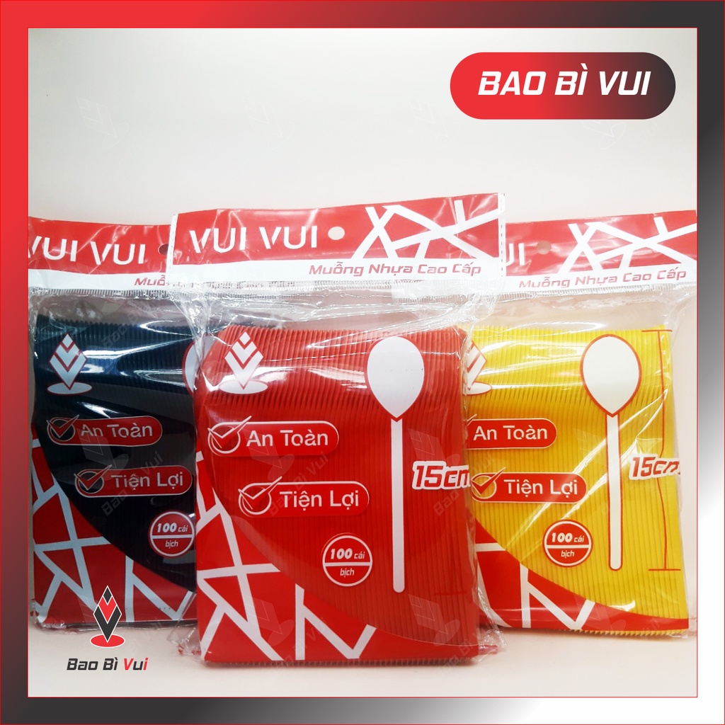 [Combo 300 cái] Muỗng nhựa tiện dụng nhiều màu - BAO BÌ VUI