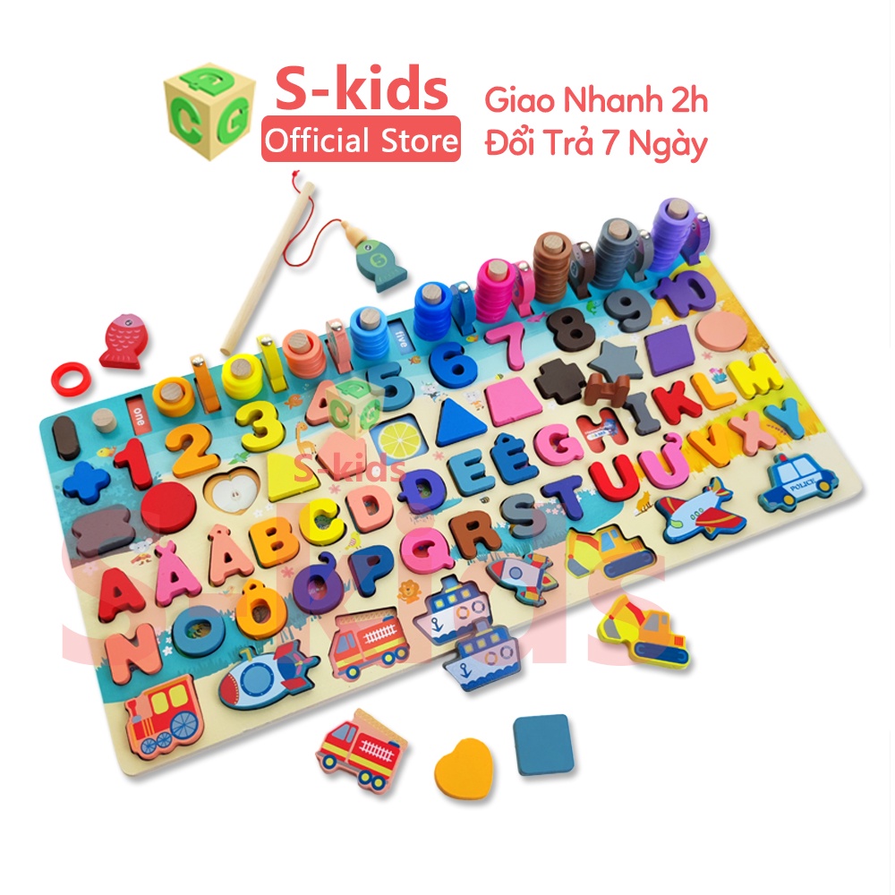 Ảnh Đồ chơi bảng chữ cái thông minh S-kids, bộ trò chơi câu cá và ghép số học bằng gỗ cho bé. 4