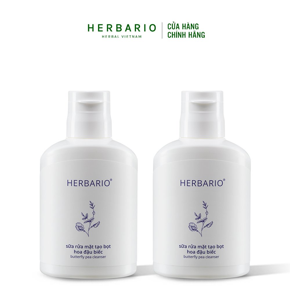 Bộ 2 chai Sữa rửa mặt tạo bọt hoa đậu biếc herbario (100mlx2) sạch bụi bẩn, chống lão hóa da