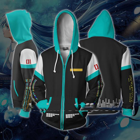 Hatsune Miku Dây Kéo Áo Khoác 3D In Áo Khoác unisex Áo Khoác Ngoài