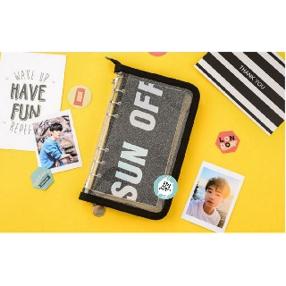 [KÈM GIẤY] SỔ CÒNG BINDER PLANNER KIM TUYẾN DÂY KÉO TRONG SUỐT A6
