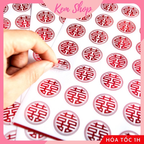Decal chữ hỷ dán trầu cau, trái cây, tem dán chữ song hỷ trang trí đám cưới set 49 decal - Kem Shop K319
