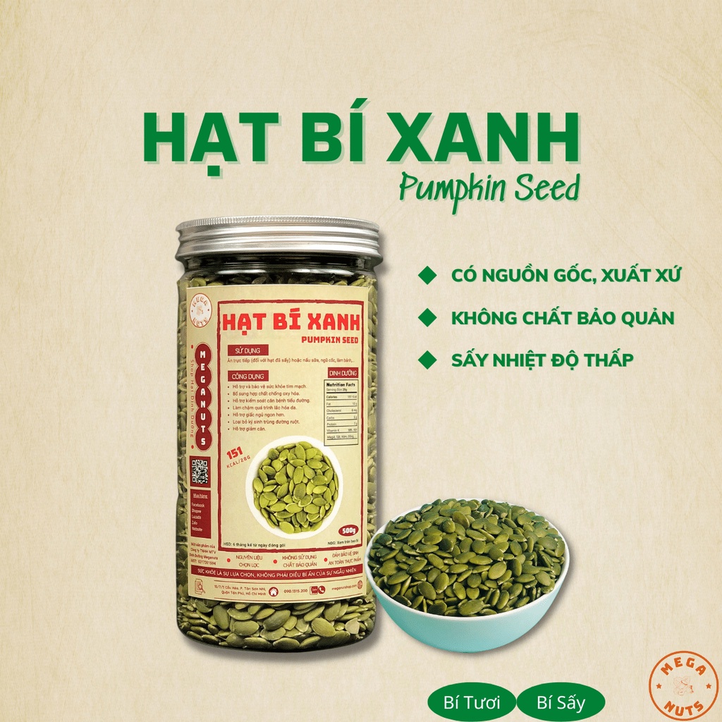 Nhân Hạt Bí Xanh Tách Vỏ Sấy Chín Và Bí Tươi