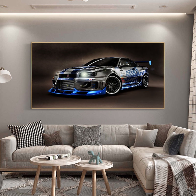 Skyline GTR R34 Xe Thể Thao Áp Phích Vải Trang Trí In Tranh Nghệ Thuật Treo Tường Trang Trí Nhà Cho Phòng Khách Hình Ảnh Trang Trí