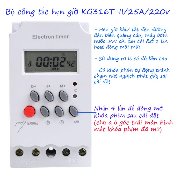 Timer hẹn giờ 16 chương trình KG316T-II 25A 220V CHÍNH HÃNG ổ cắm hẹn ...